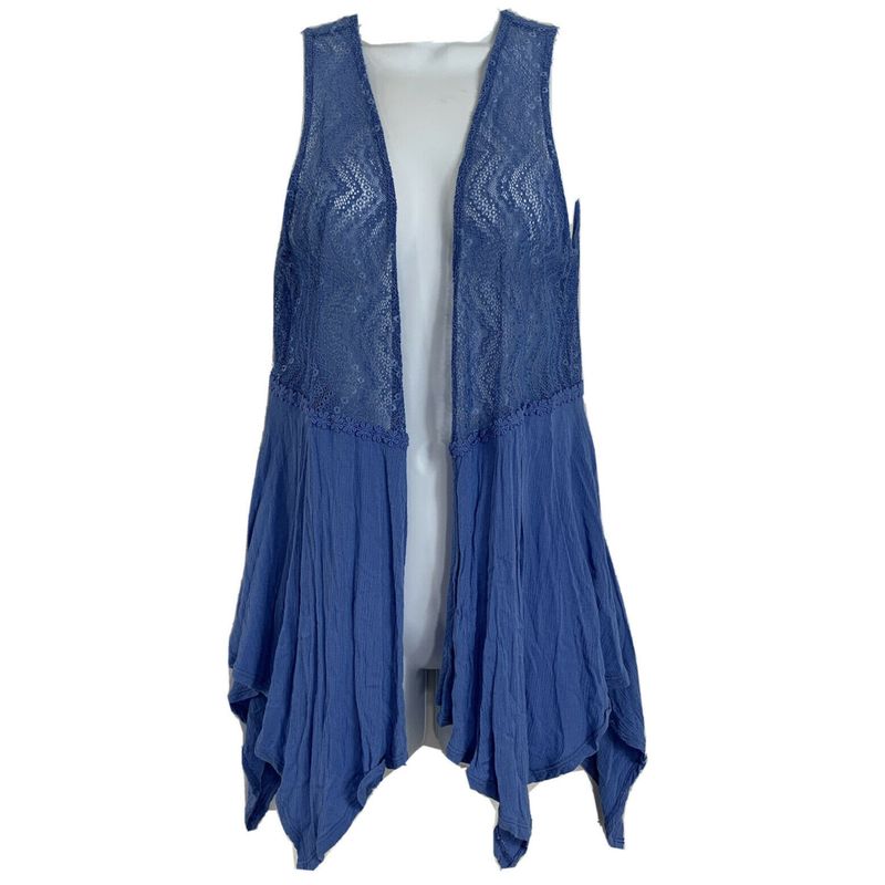 Belle Du Jour Womens Top Handkerchief Navy Sheer Open Cardigan Juniors S